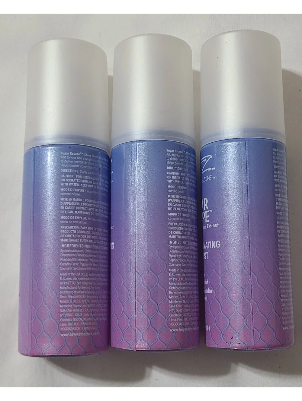 3pk BTZ Beyond the Zone  Sugar Escape Hair  Shine Illuminator Elixir Mist Spray
